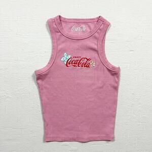 Coca-Cola Pink Ribbed Graphic Tank Top, Size Small